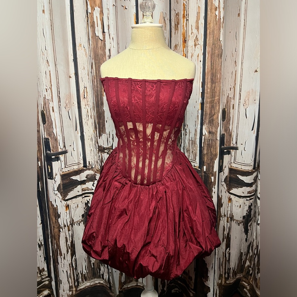 AKIRA Strapless Burgundy Dress